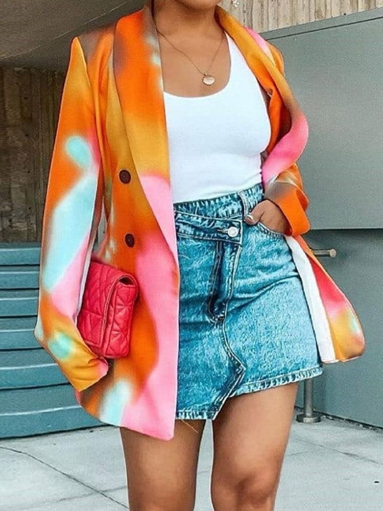 Color Block Dobbelsneppet Lapel Spring Vanlig Casual Blazer