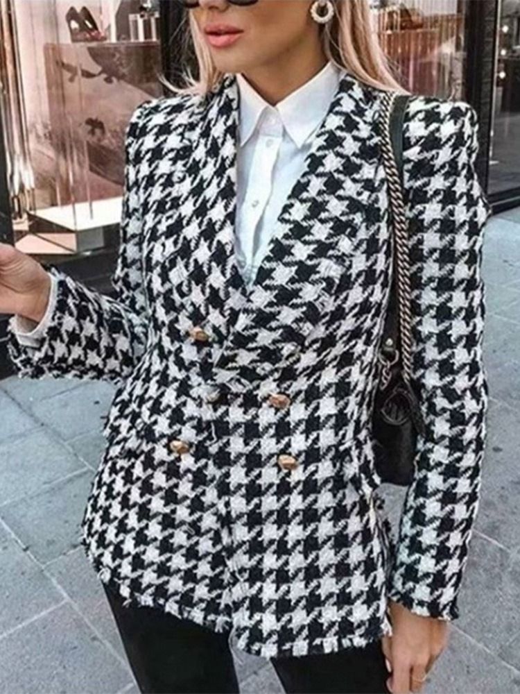 Langermet Dobbelsneppet Jakkeslag Vanlig Standard Casual Blazer For Kvinner