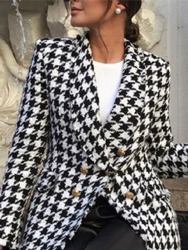 Langermet Dobbelsneppet Jakkeslag Vanlig Standard Casual Blazer For Kvinner