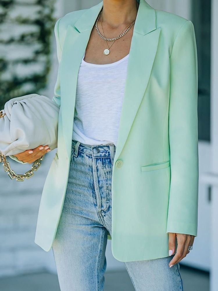 Langermet Ensfarget Jakkeslag Midt-Lengde Våren Casual Blazer