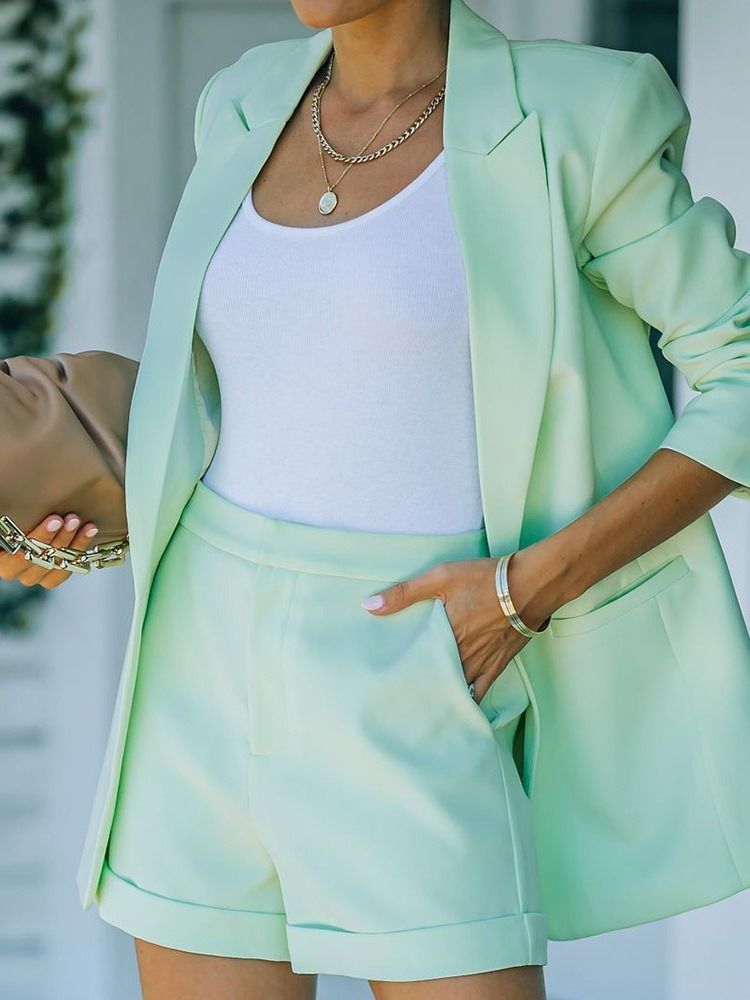 Langermet Ensfarget Jakkeslag Midt-Lengde Våren Casual Blazer