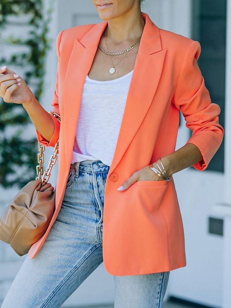 Langermet Ensfarget Jakkeslag Midt-Lengde Våren Casual Blazer