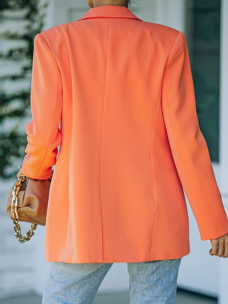 Langermet Ensfarget Jakkeslag Midt-Lengde Våren Casual Blazer