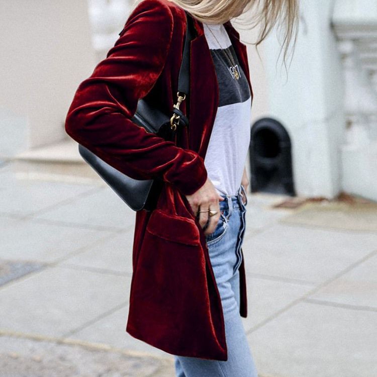 Lapel Vanlig Langermet Mid-Length Fall Casual Blazer