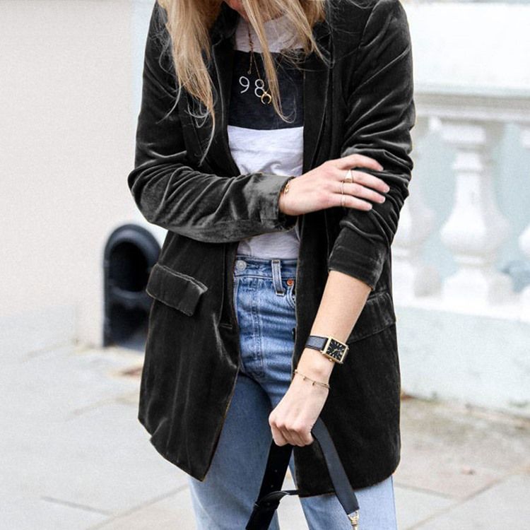 Lapel Vanlig Langermet Mid-Length Fall Casual Blazer