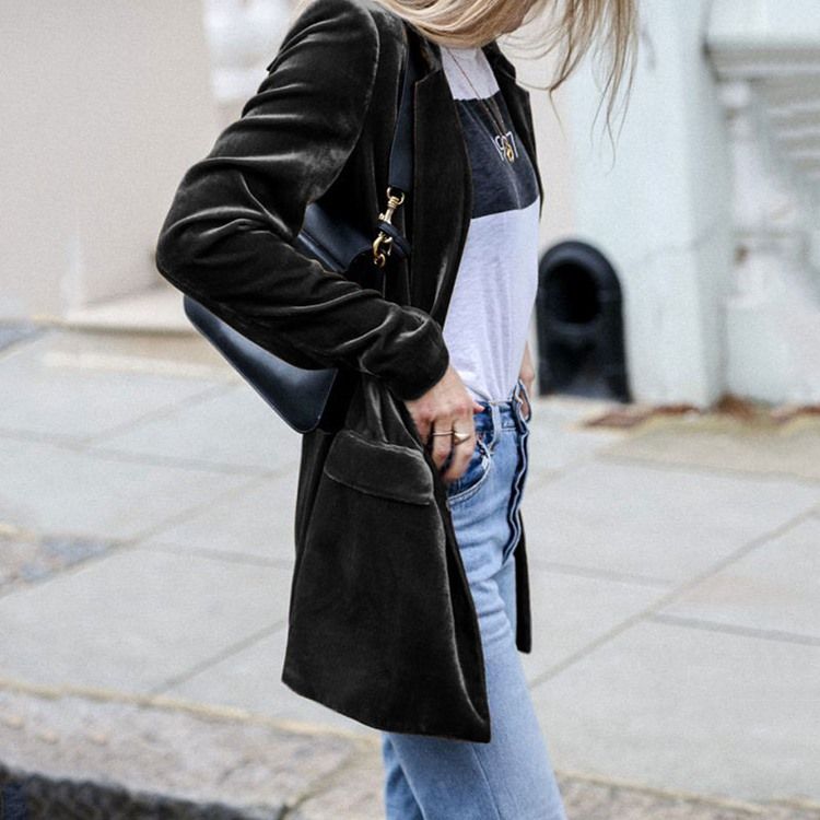 Lapel Vanlig Langermet Mid-Length Fall Casual Blazer