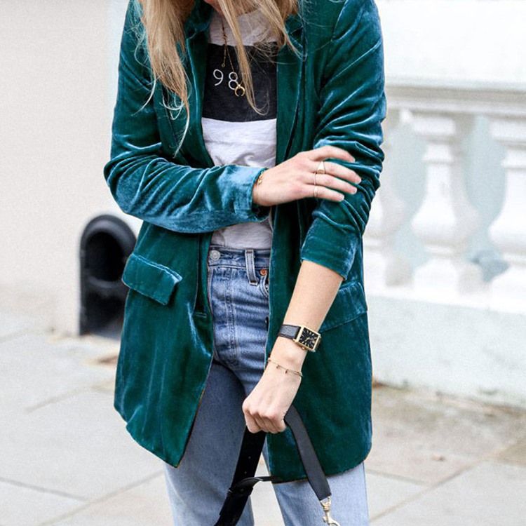 Lapel Vanlig Langermet Mid-Length Fall Casual Blazer