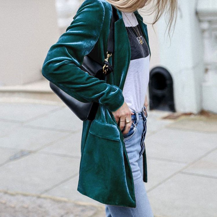 Lapel Vanlig Langermet Mid-Length Fall Casual Blazer