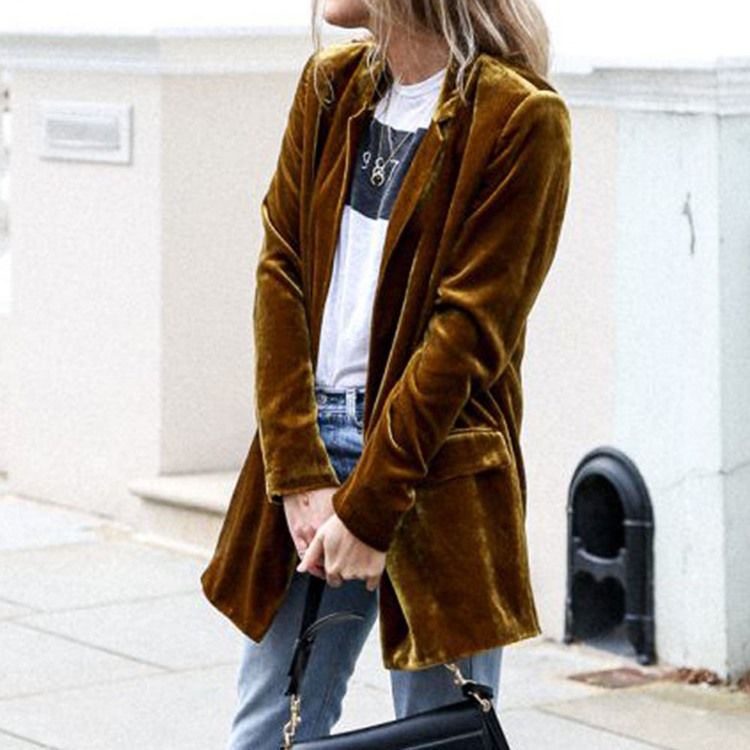 Lapel Vanlig Langermet Mid-Length Fall Casual Blazer