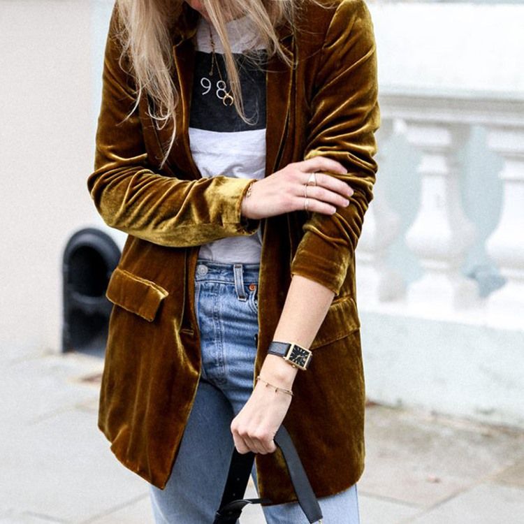 Lapel Vanlig Langermet Mid-Length Fall Casual Blazer