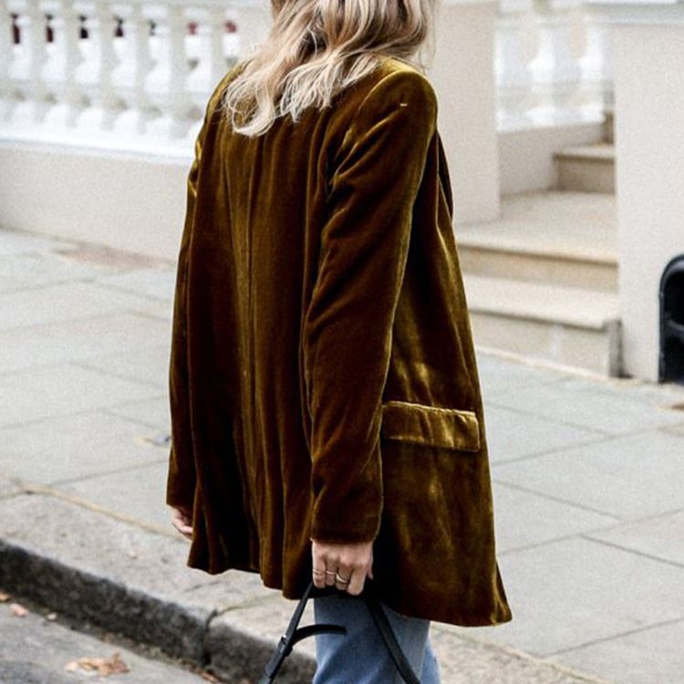 Lapel Vanlig Langermet Mid-Length Fall Casual Blazer