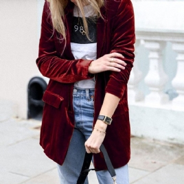 Lapel Vanlig Langermet Mid-Length Fall Casual Blazer