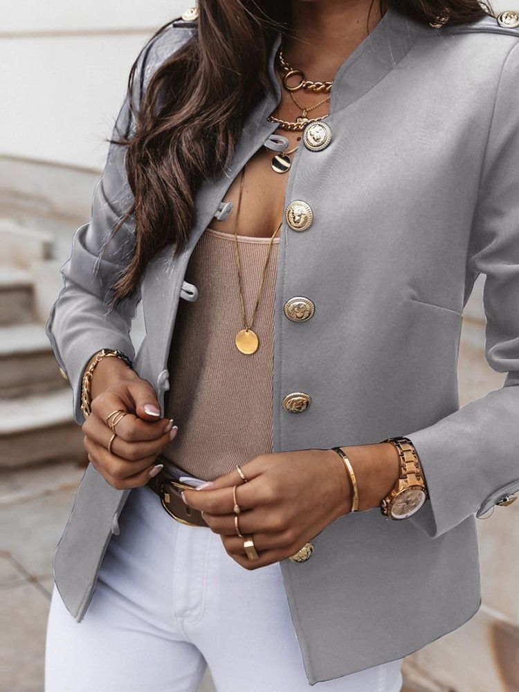 Single-Breasted Langermet Vanlig Standard Fall Blazer For Kvinner