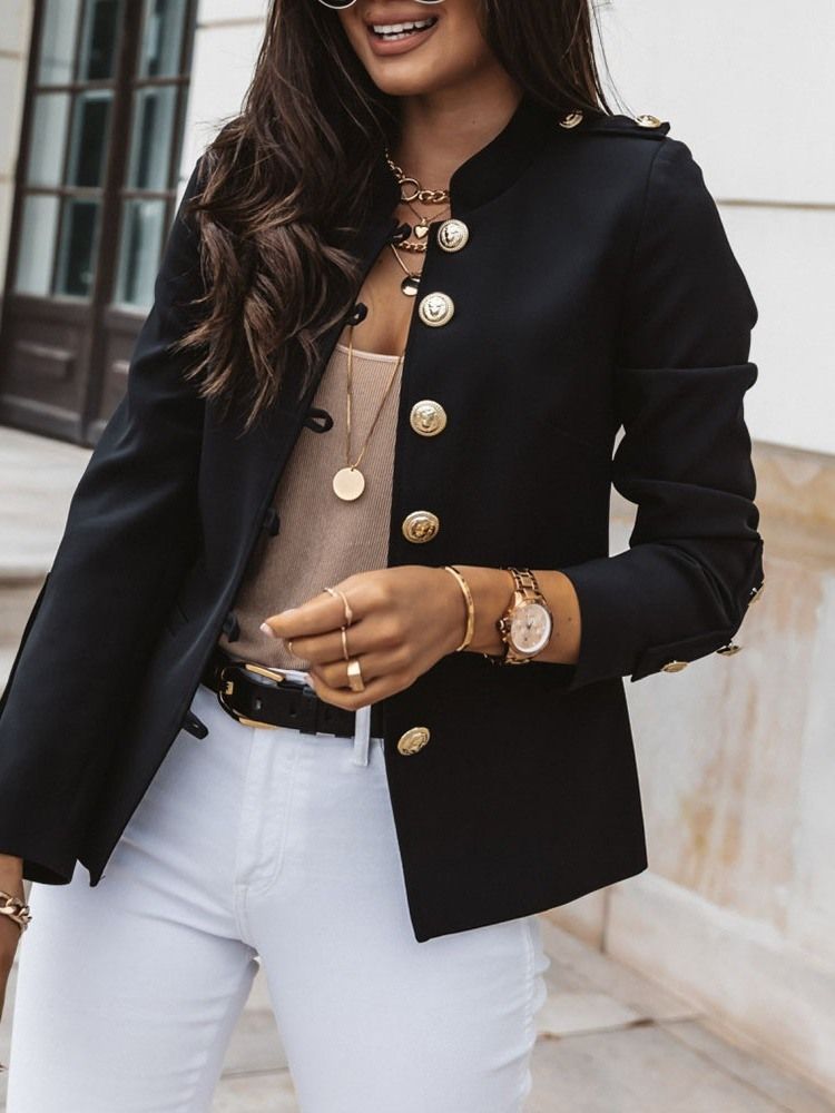 Single-Breasted Langermet Vanlig Standard Fall Blazer For Kvinner