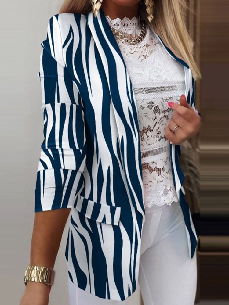 Sommerfugltrykk Lapel-Jakkeslag Med Lang Ermet Vår Og Mellomlang Casual Blazer