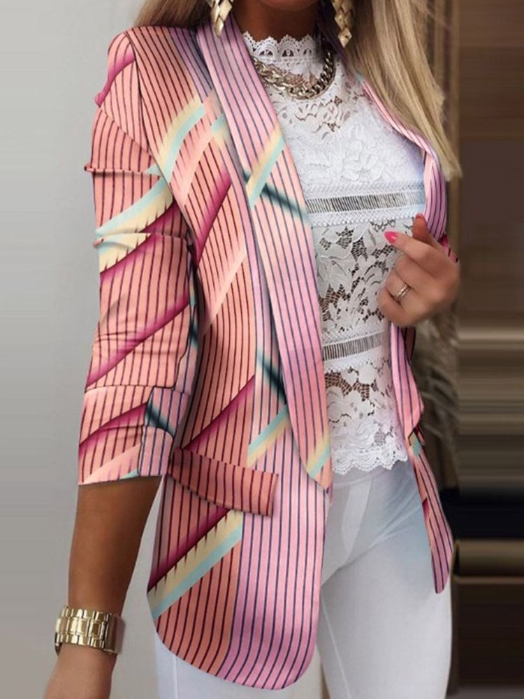 Sommerfugltrykk Lapel-Jakkeslag Med Lang Ermet Vår Og Mellomlang Casual Blazer