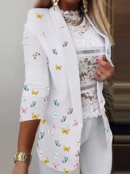 Sommerfugltrykk Lapel-Jakkeslag Med Lang Ermet Vår Og Mellomlang Casual Blazer