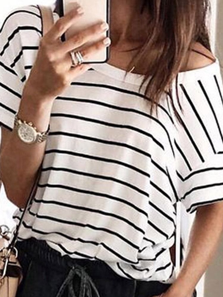 Stripe Kortermet Standard Spring Casual T-Skjorte