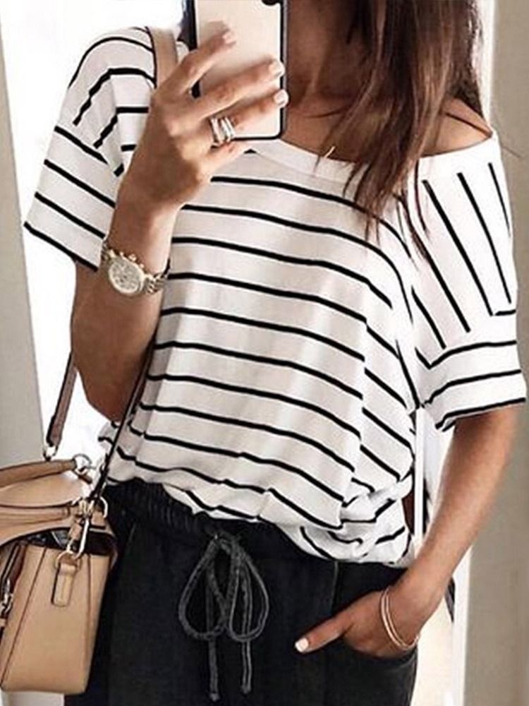 Stripe Kortermet Standard Spring Casual T-Skjorte