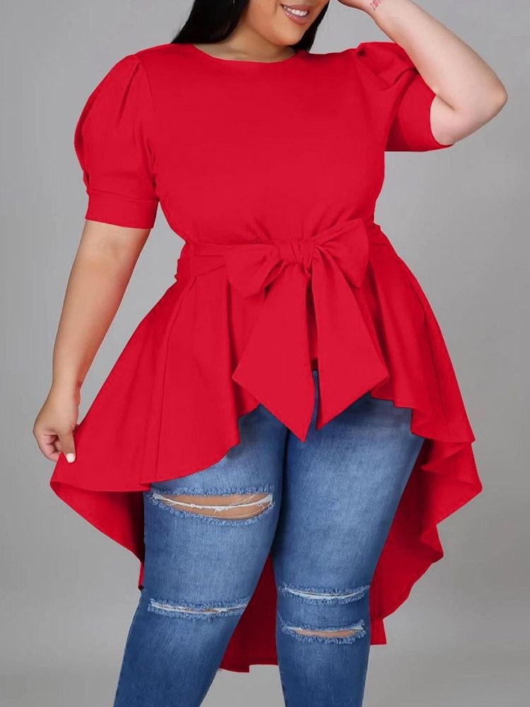 Blouse Med Blonder Med Rund Hals Og Lang Kortermet