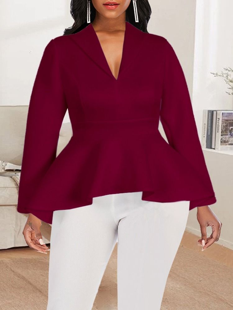 Vanlig Falbala Ruffles Langermet Bluse