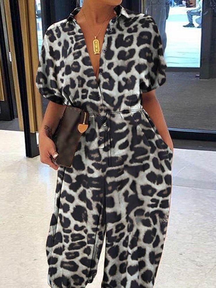 Ankellengde Uformell Leopard Blyantbukser Slank Jumpsuit For Kvinner