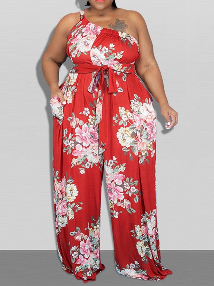 Blomstertrykk I Full Lengde Løs Rett Jumpsuit