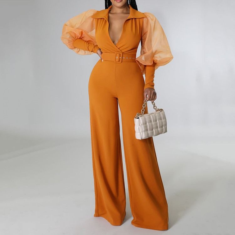 Fashion Mesh Full Lengde Høy Midje Slim Jumpsuit