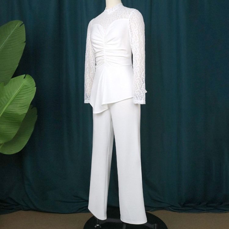 Full Lengde Blonder Vanlig Høy Midje Slim Jumpsuit