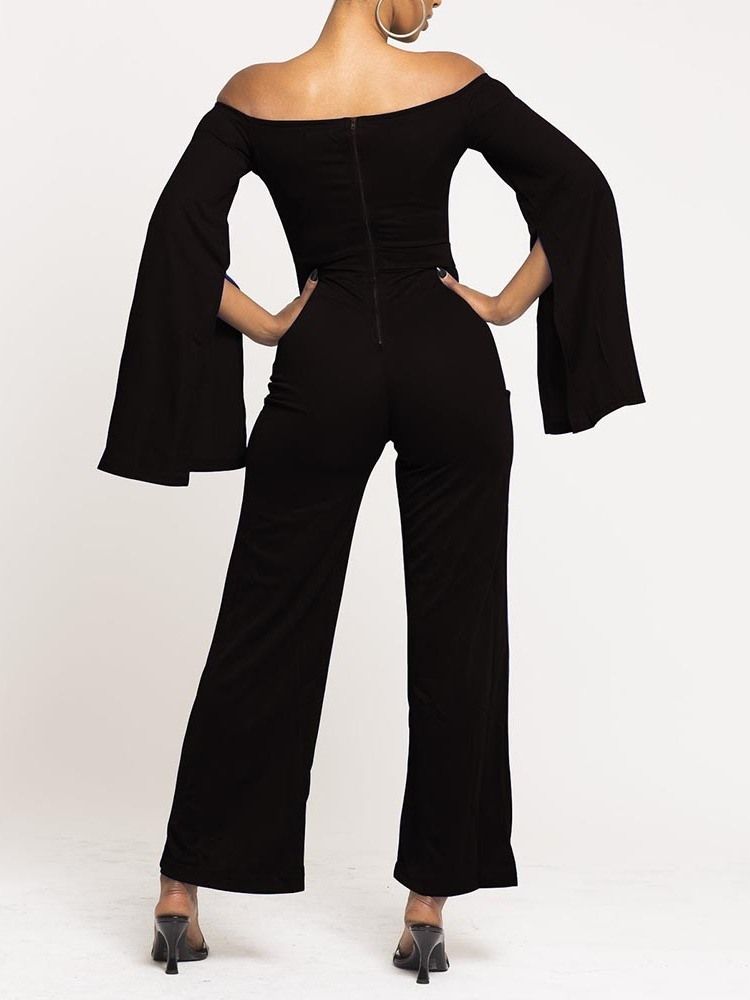 Full Lengde Ensfarget Hul Dame Jumpsuit Med Slanke Brede Ben