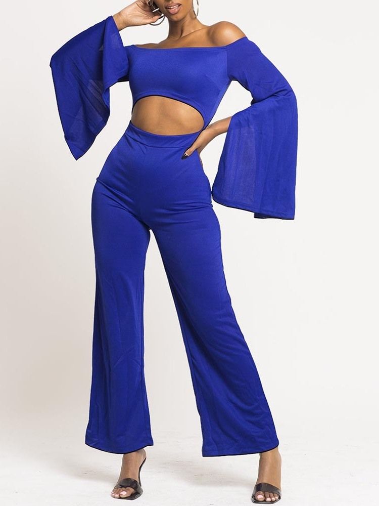 Full Lengde Ensfarget Hul Dame Jumpsuit Med Slanke Brede Ben