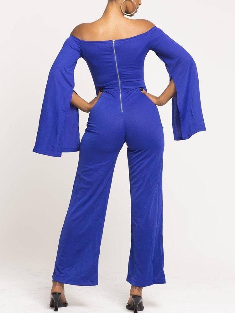 Full Lengde Ensfarget Hul Dame Jumpsuit Med Slanke Brede Ben