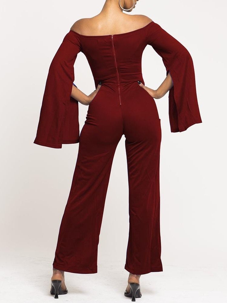 Full Lengde Ensfarget Hul Dame Jumpsuit Med Slanke Brede Ben