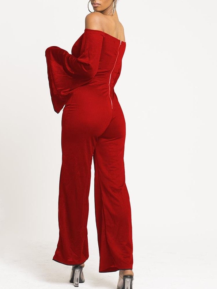 Full Lengde Ensfarget Hul Dame Jumpsuit Med Slanke Brede Ben