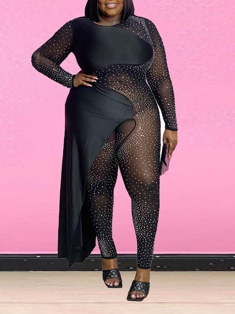 Full Lengde Mote Prikker Mid Waist Skinny Jumpsuit For Kvinner