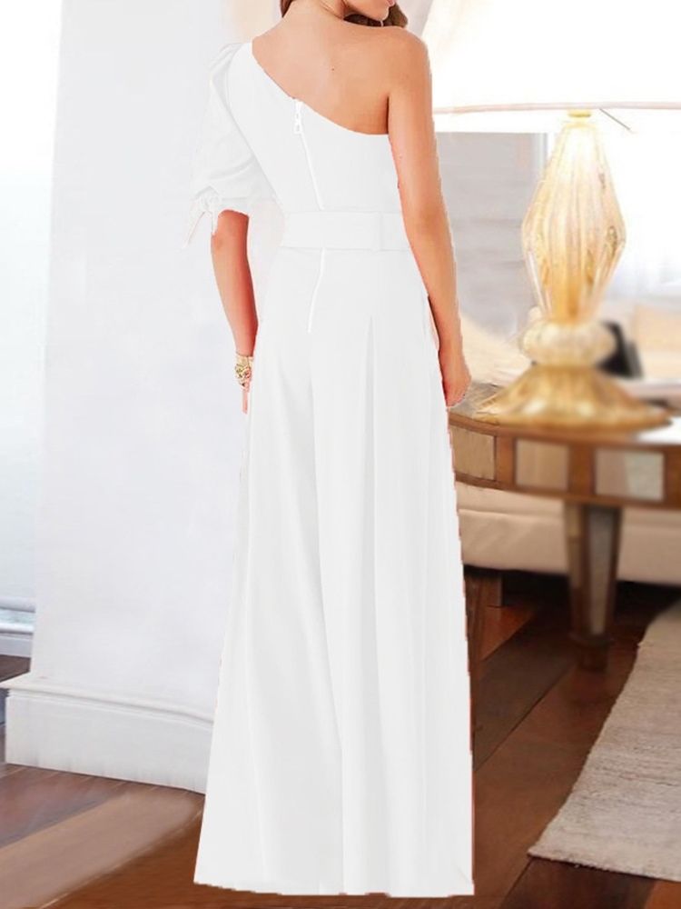 Full Lengde Vanlig Høy Midje Mote Løs Jumpsuit