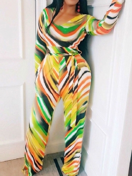 Lace-Up Color Block Jumpsuit Med Smal Brede Ben