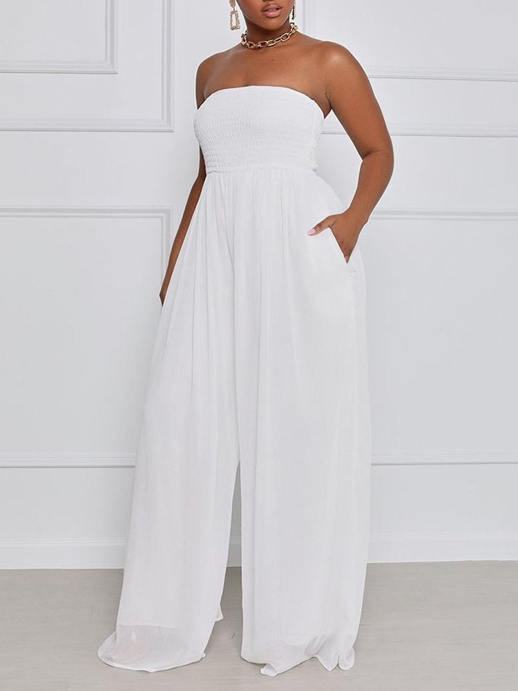 Mote Full Lengde Plissert Høy Midje Brede Ben Dame Jumpsuit