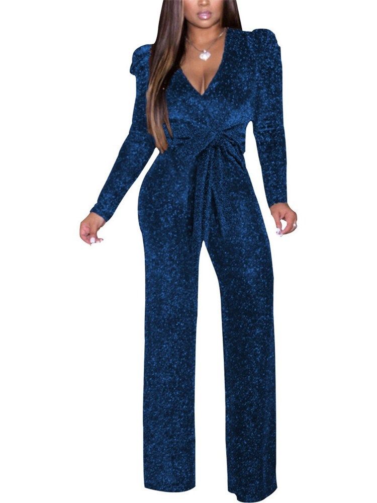 Plissert Full Lengde Vanlig Slim Jumpsuit