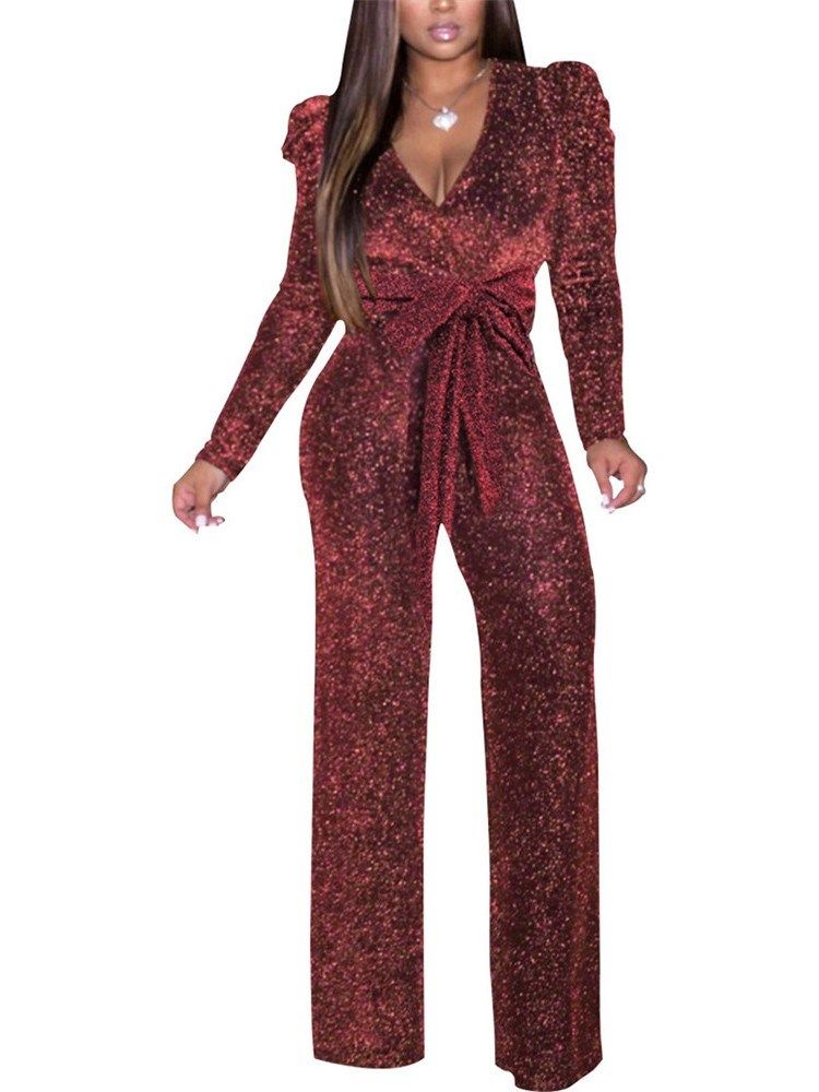 Plissert Full Lengde Vanlig Slim Jumpsuit