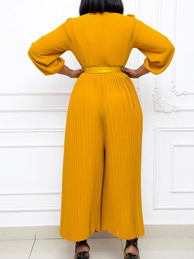 Plissert Vanlig Mote Løs Jumpsuit Med Høy Midje