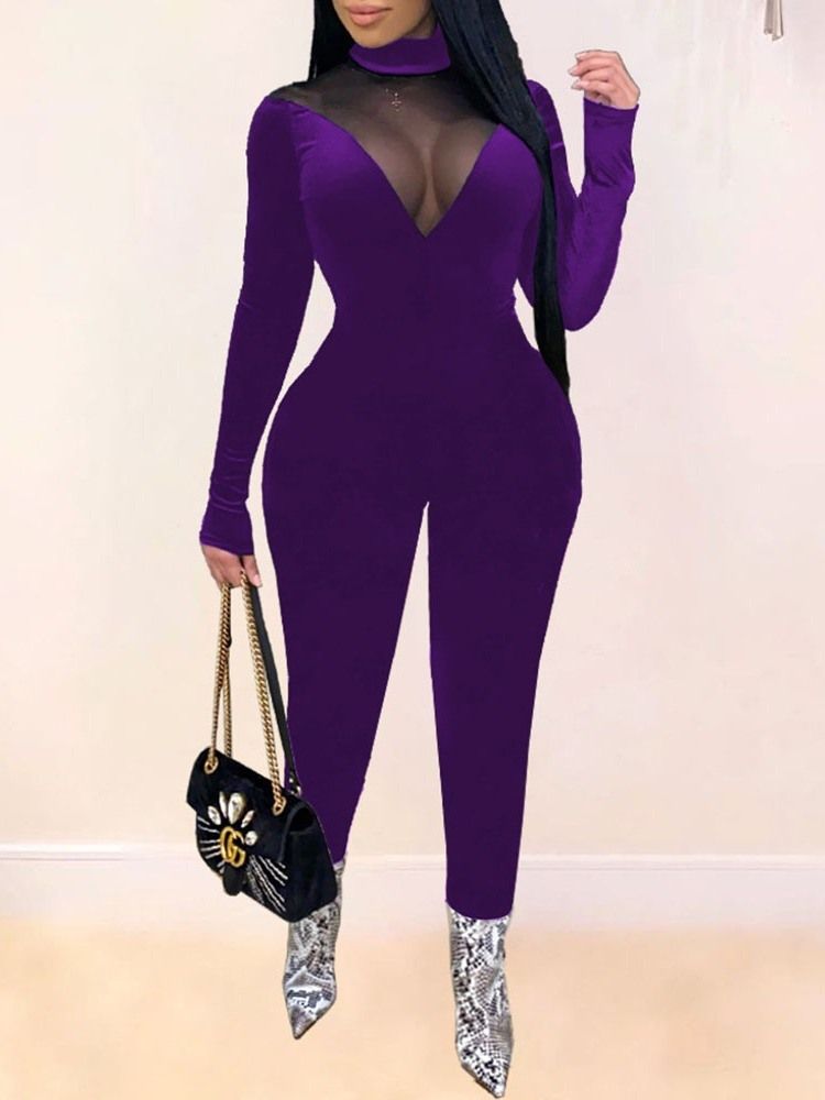 Sexy Patchwork Pencil Bukser I Full Lengde Slim Jumpsuit For Kvinner