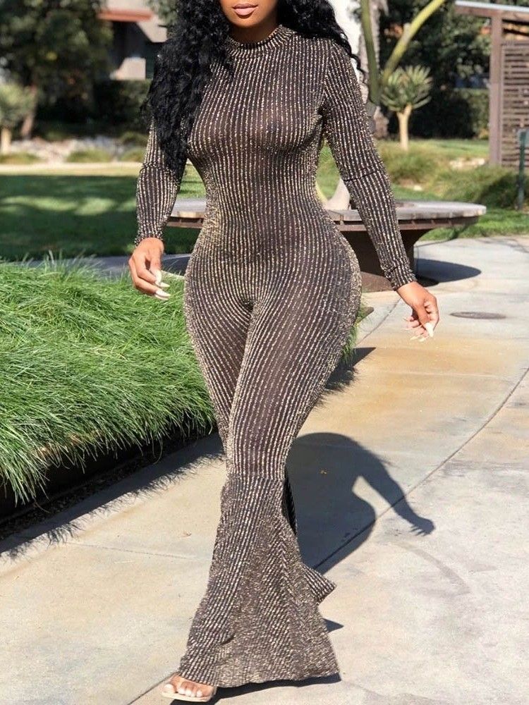 Tråd Full Lengde Sexy Dame Slim Bellbottoms Jumpsuit