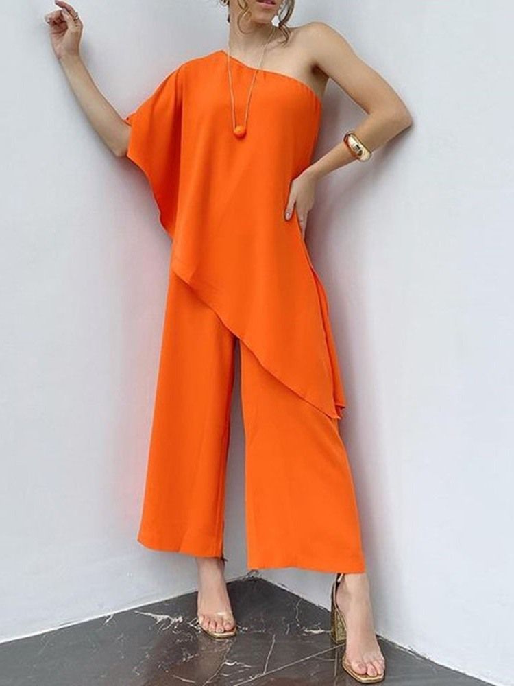 Vanlig Ankellengde Asymmetrisk Løs Midje Jumpsuit