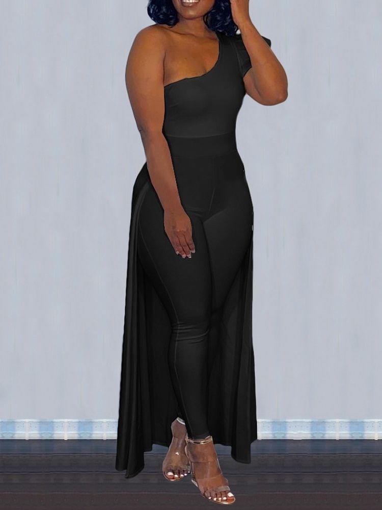 Vanlig Full Lengde Patchwork Slim Jumpsuit Med Høy Midje