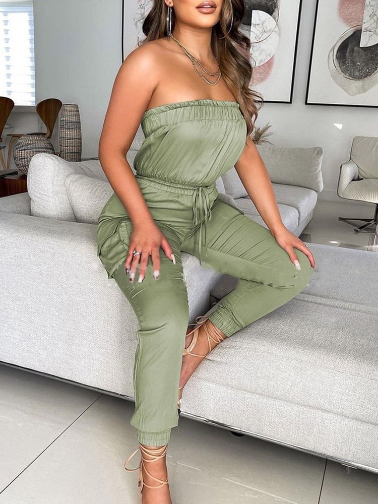 Vanlig Tilfeldig Ankellengde Blyantbukser Mid Waist Jumpsuit For Kvinner