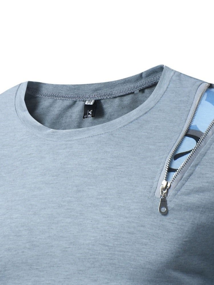 Camouflage Casual Patchwork Slank Langermet T-Skjorte
