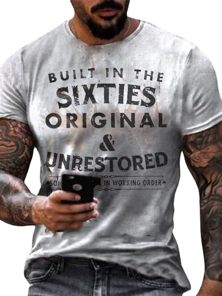 Casual Letter Print Slim Pullover T-Skjorte For Menn