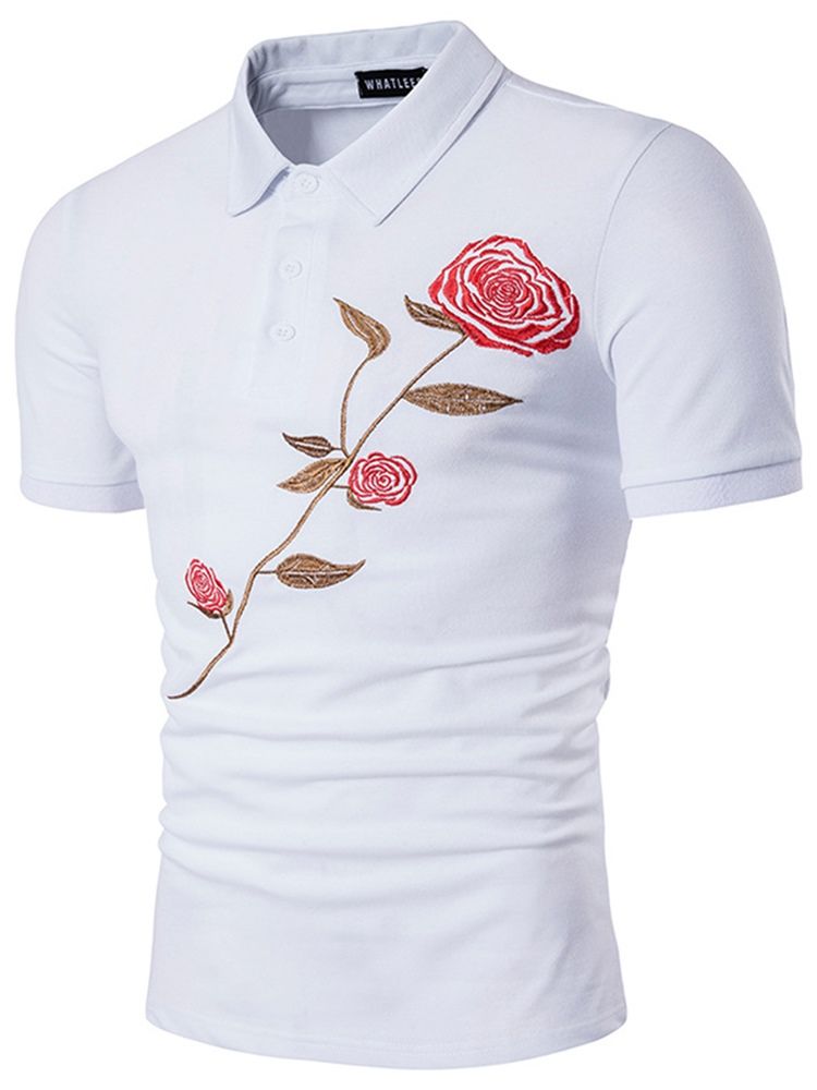 Herreklær Slim Polo-T-Skjorte Med Blomsterrosetrykt