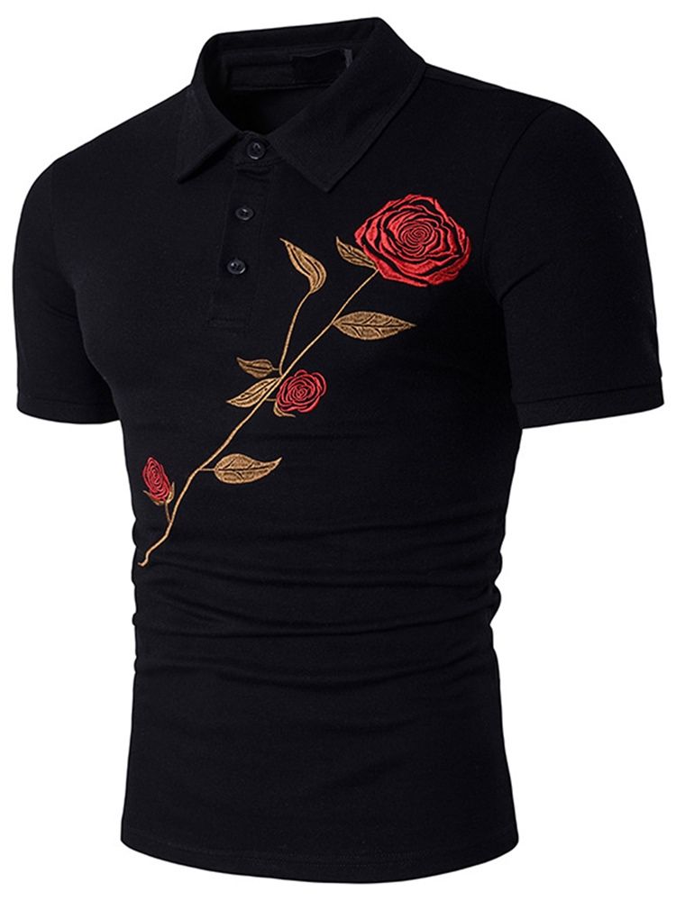 Herreklær Slim Polo-T-Skjorte Med Blomsterrosetrykt